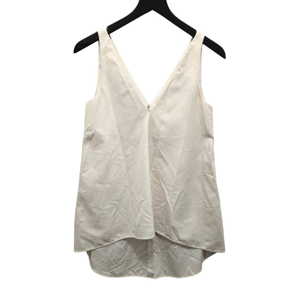 CELINE Old Celine 100% Mulberry Silk Ivory Sleeveless V-Neck Top FR 34 XS CÉLINE